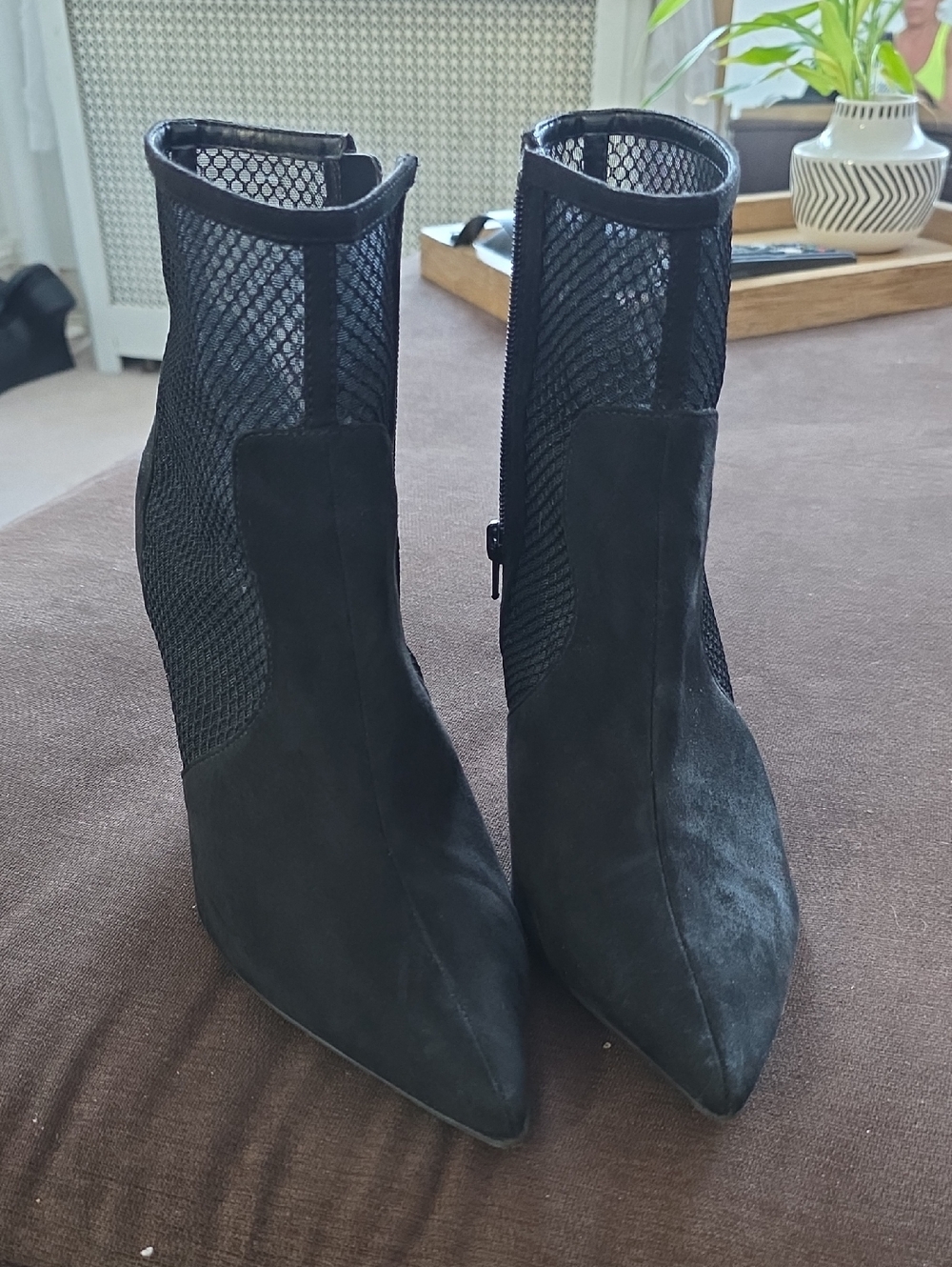 Alfani Black Mesh & Suede Pointed Ankle Boots